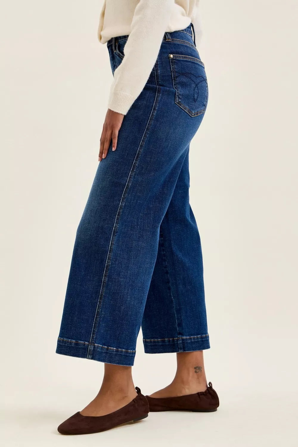Plush Fashion Hub Judy Blue high waist T.C. Claudia ankle wide jeans with classic denim wash and wide-leg fit.