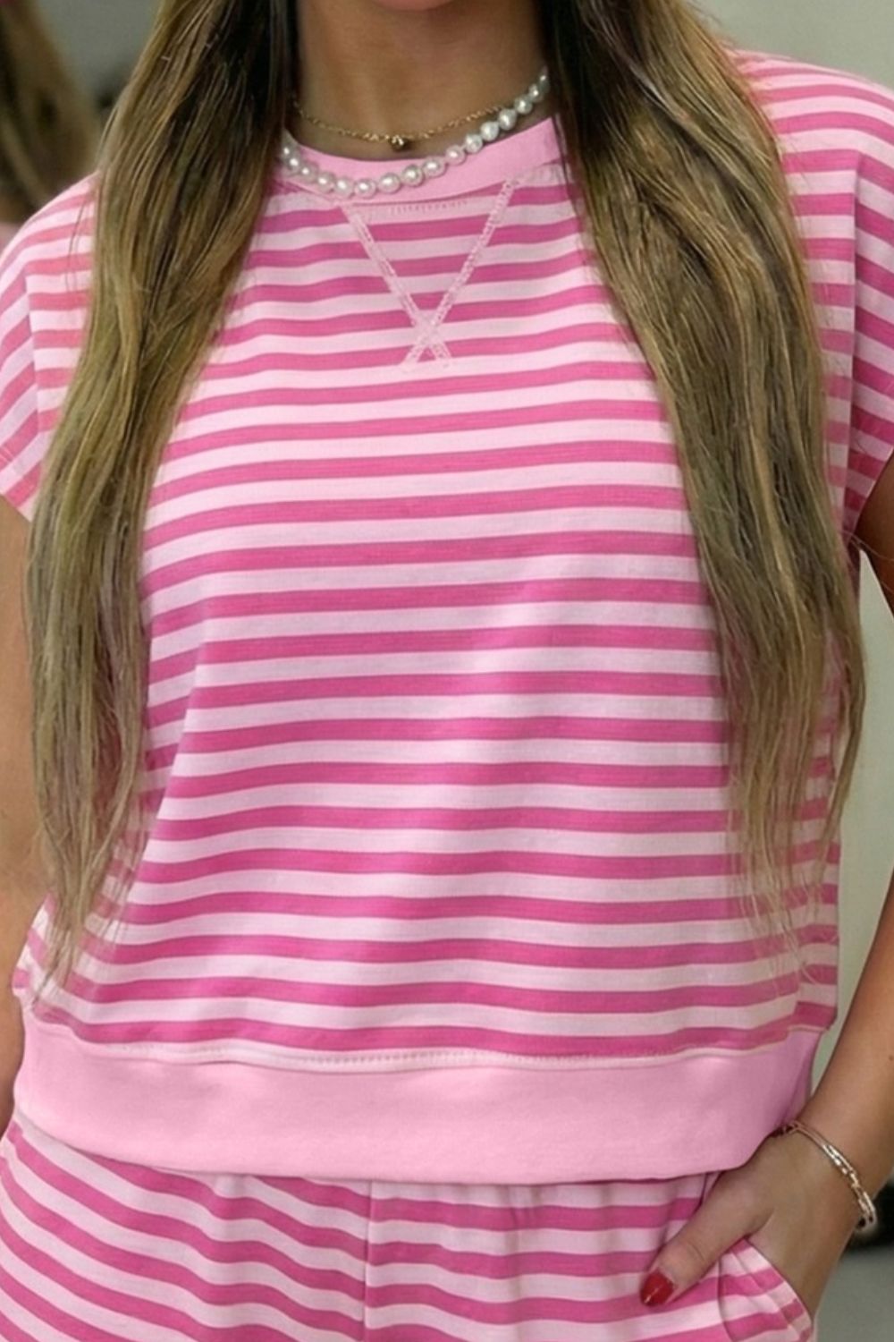 Women's casual striped cotton top and shorts set by Plush Fashion Hub, featuring a relaxed two-piece summer outfit.