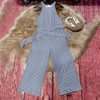 Plush Fashion Hub casual striped jumpsuit with cap sleeves and wide-leg design, perfect for summer casualwear.