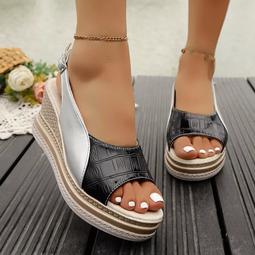 Open toe wedge sandals by Shopimist featuring a stylish design with a comfortable heel and neutral color.