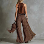 Leopard print sheer wide-leg pants and sleeveless tank top set by FitiqueFit, casualwear ensemble with bold animal pattern.