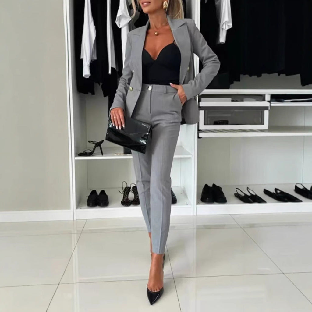 FitiqueFit two-piece suit with lapel button-down jacket and slim-fit trousers in multiple colors, available in XS to XXL.