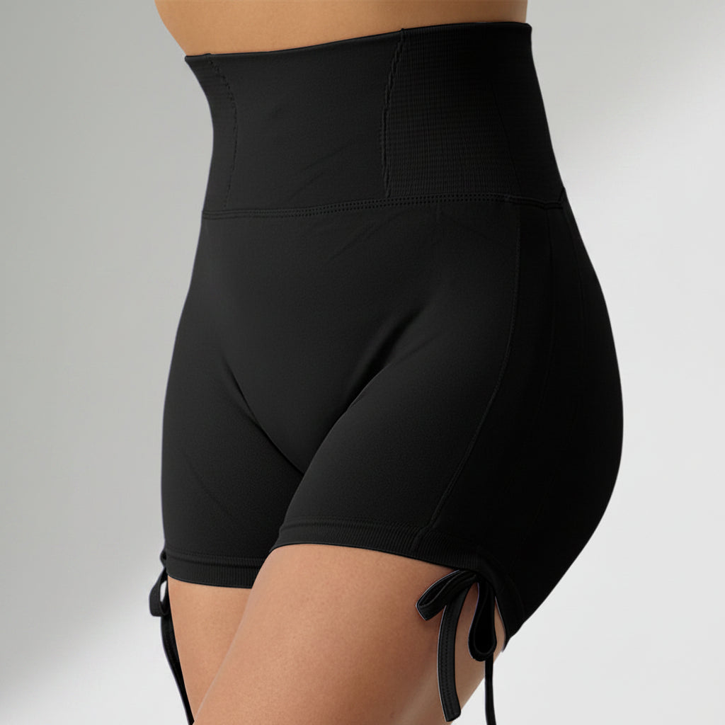 Seamless peach-color high-waist yoga leggings for women, 3/4 length fitness leggings by FitiqueFit, shown on a model.