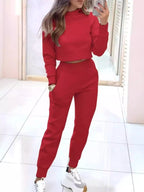 Simply Love casual chic cropped sweatshirt and jogger set, featuring a comfortable, stylish matching activewear ensemble.