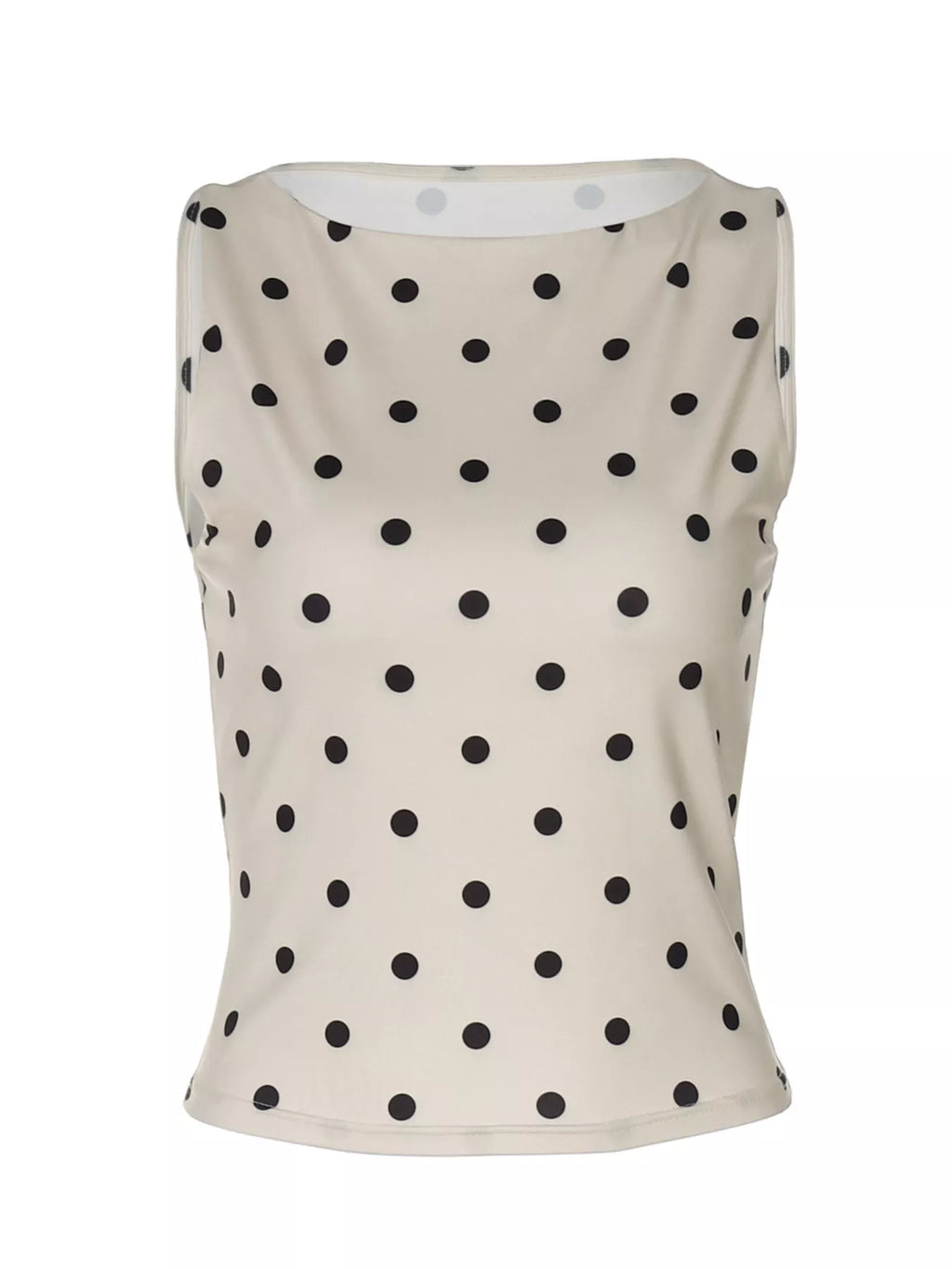 Polka dot tank top from Shopimist featuring a sleeveless design with a fitted silhouette and playful black and white dot pattern.