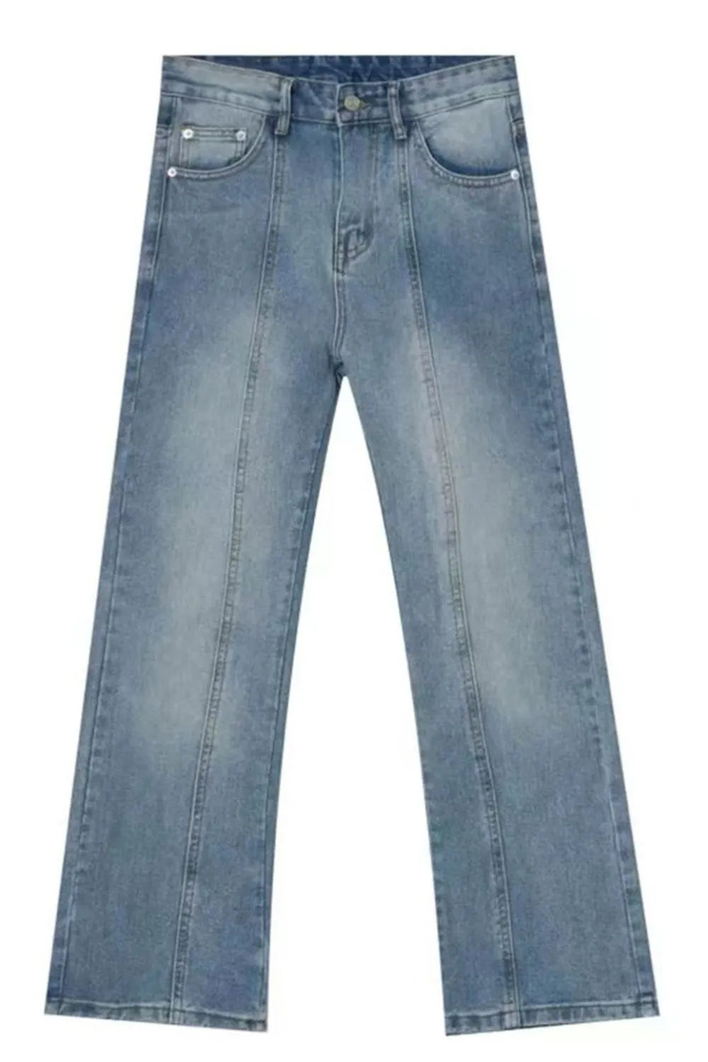 Raw hem denim jeans with front and back pockets from Trendsi, showcasing a casual, stylish look in a close-up shot.