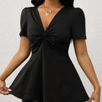 Women's V-neck casual shirt top by FitiqueFit, solid color, versatile sleeved design, ideal for everyday wear.