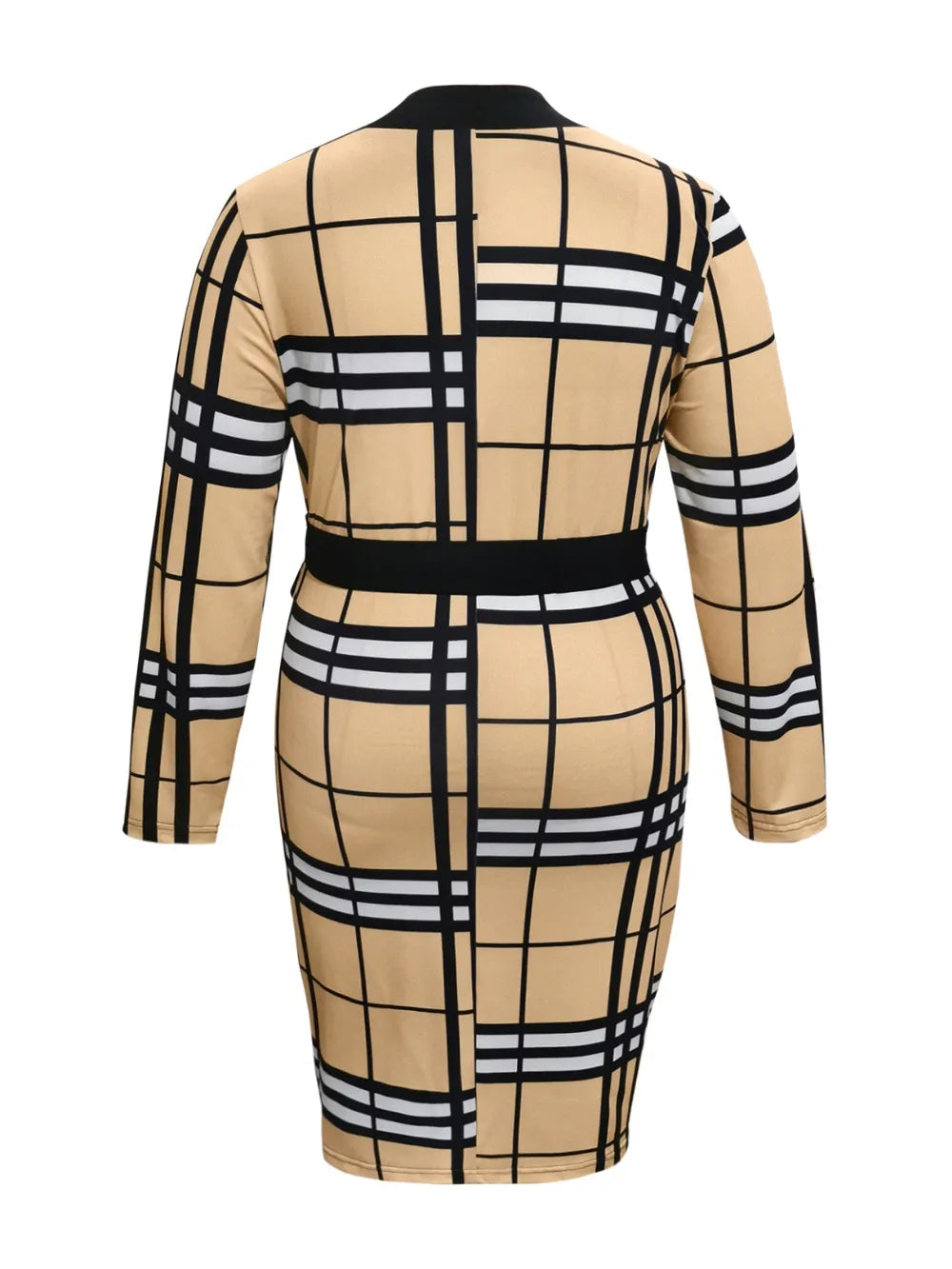 Plus size plaid V-neck long sleeve wrap dress by Shopimist, featuring a stylish wrap design and a classic plaid pattern.