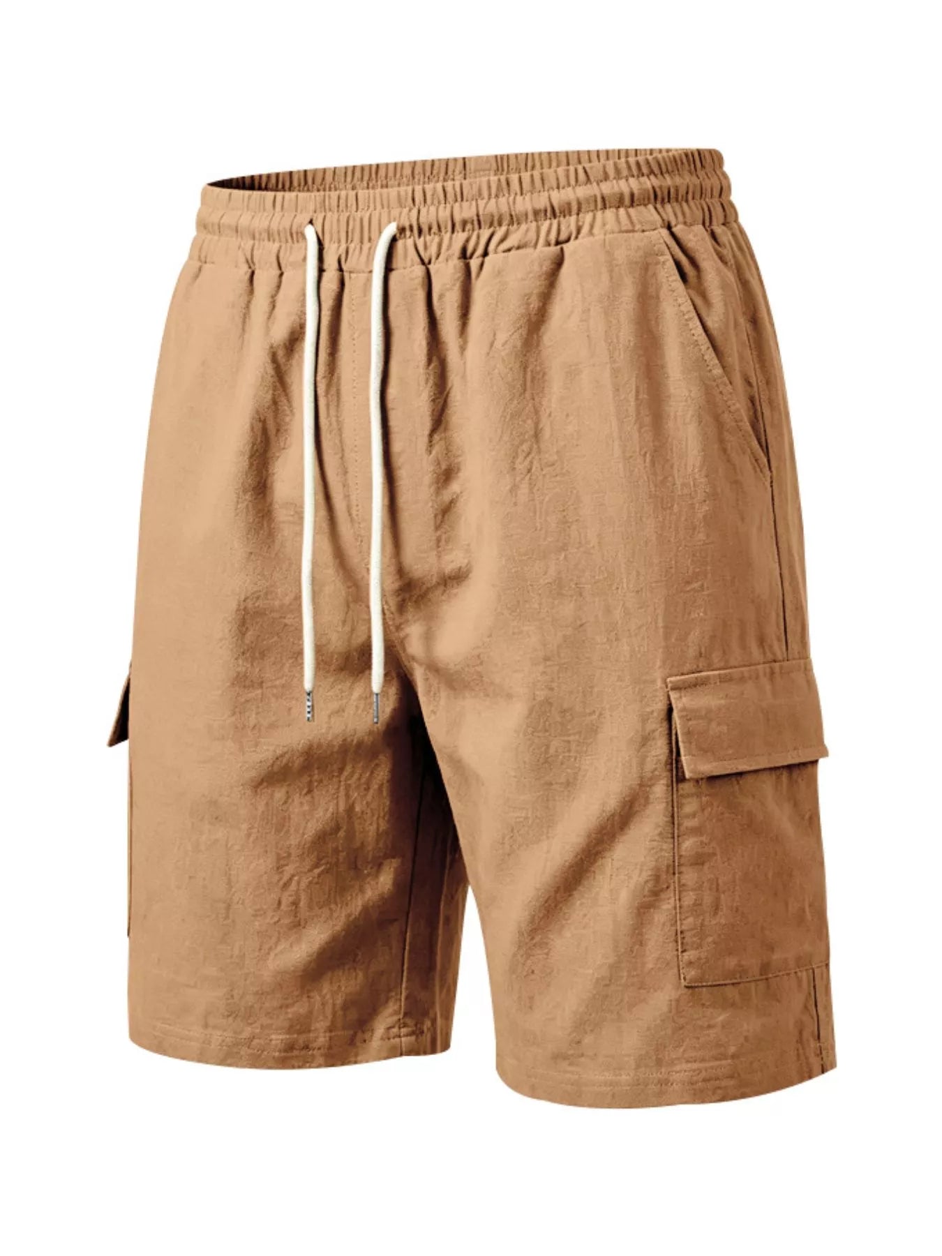 Men's plus size casual cargo shorts with drawstring waist from Trendsi, shown in a relaxed fit with multiple pockets.