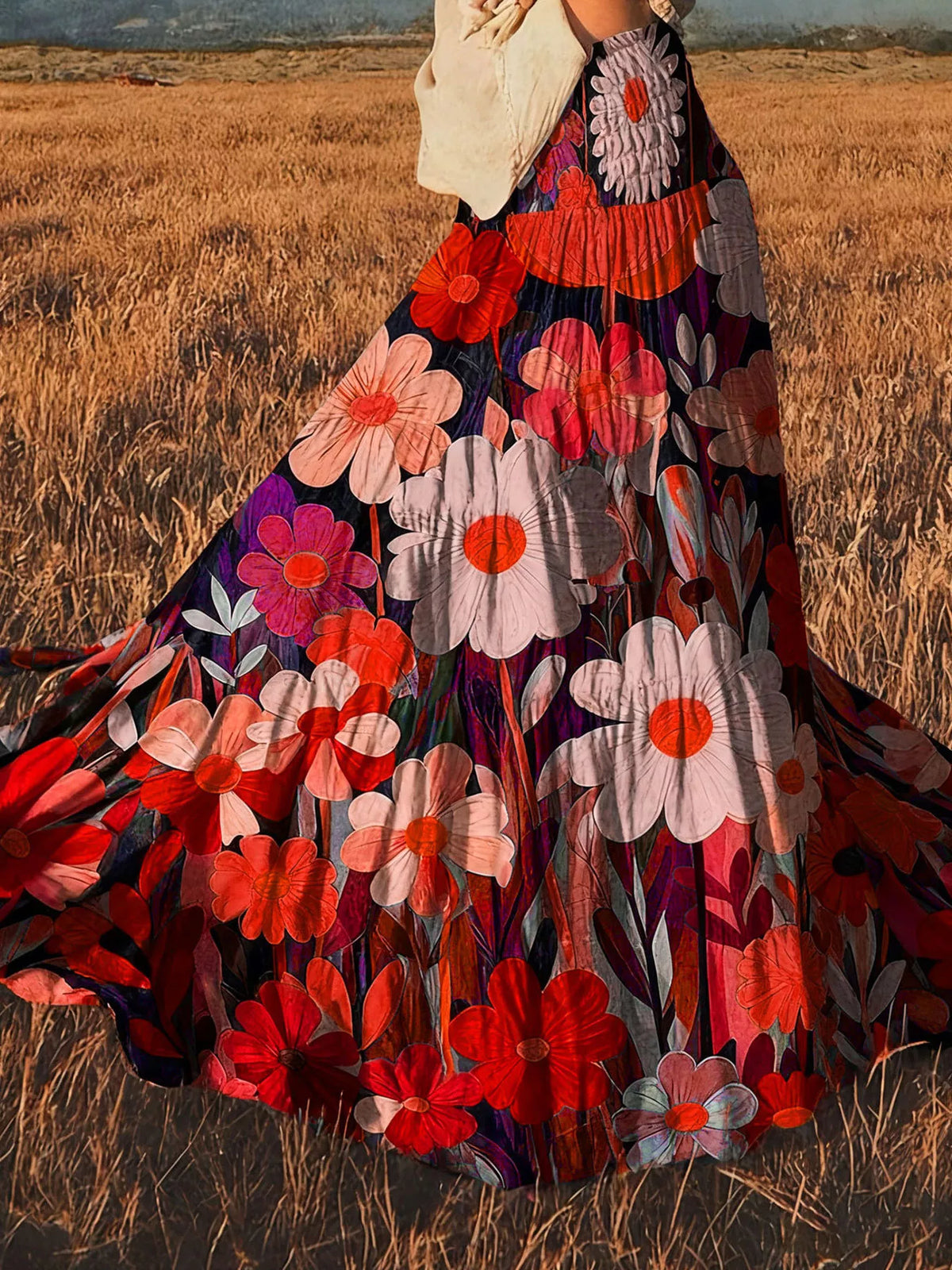 Floral print high-waisted maxi skirt by Trendsi featuring flowing fabric and vibrant flower patterns.