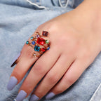 18K gold-plated multi-layered ring with delicate bands, showcasing elegant stacking design and shiny finish.