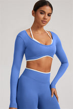 Fitglutes Activewear long sleeve crop top and leggings 2-piece set, shown in a stylish gym wear design for workout and sports activities.