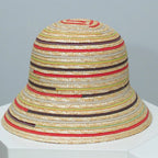 Striped straw bucket hat by Plush Fashion Hub, lightweight summer sun hat for women with a casual, stylish design.