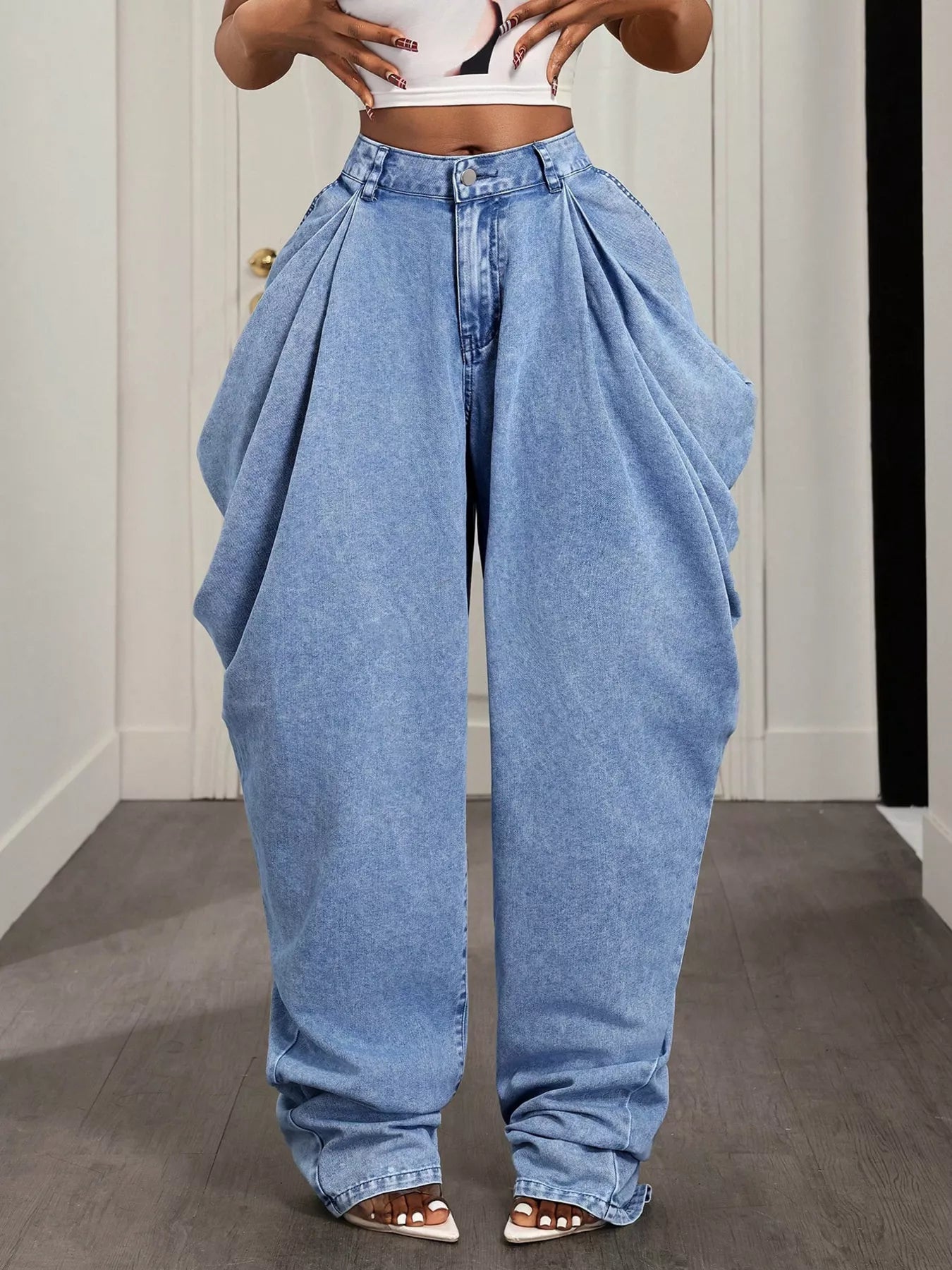 Baggy ruched jeans from Plush Fashion Hub featuring a relaxed fit and stylish ruching details on denim pants.
