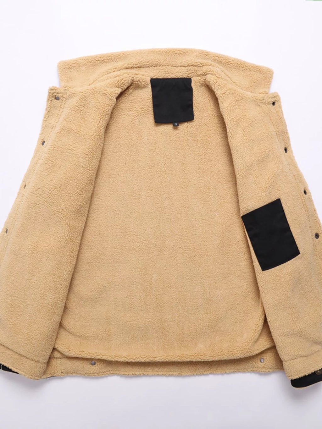 Men's plus size Sherpa lined snap-down jacket by Shopimist, showing the warm, cozy exterior and snap button details.