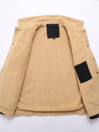 Men's plus size Sherpa lined snap-down jacket by Shopimist, showing the warm, cozy exterior and snap button details.