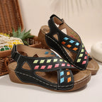 Open toe wedge sandals by Shopimist featuring a stylish design with a comfortable cork heel and neutral color.