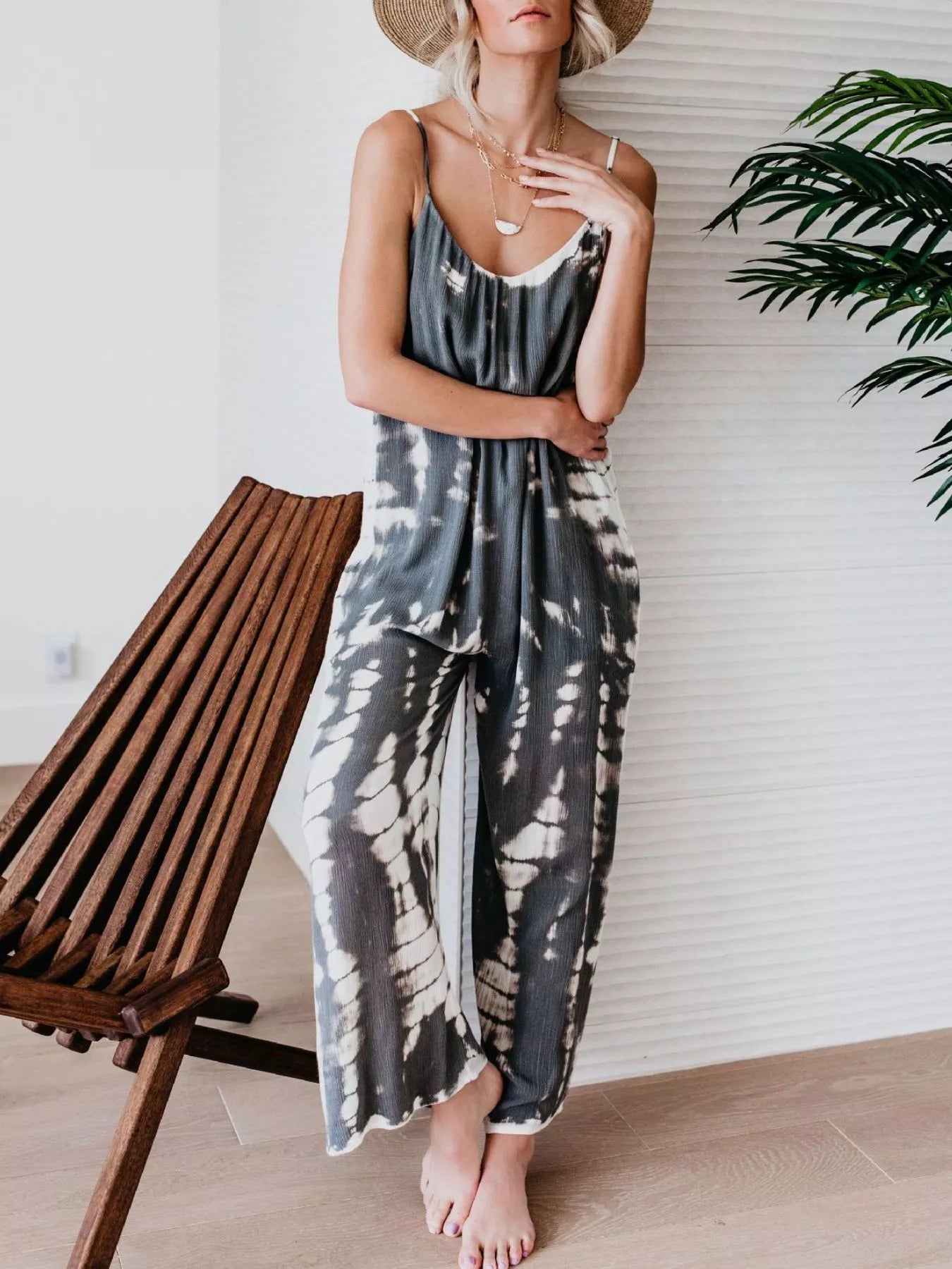 Plus size tie-dye wide leg jumpsuit by Shopimist, full-length view showcasing vibrant colorful pattern and relaxed fit.