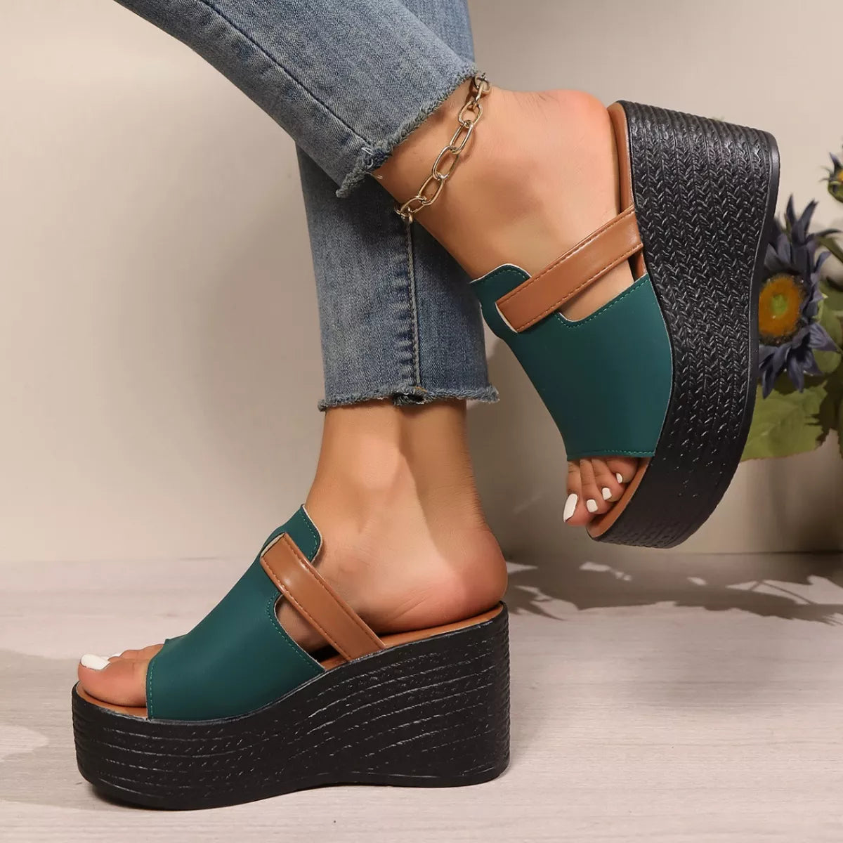 Women's open toe platform wedge sandals by Trendsi featuring stylish high heels and a summer-ready design.