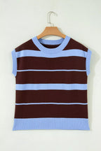 Striped Short Sleeve Round Neck Casual Knit Top