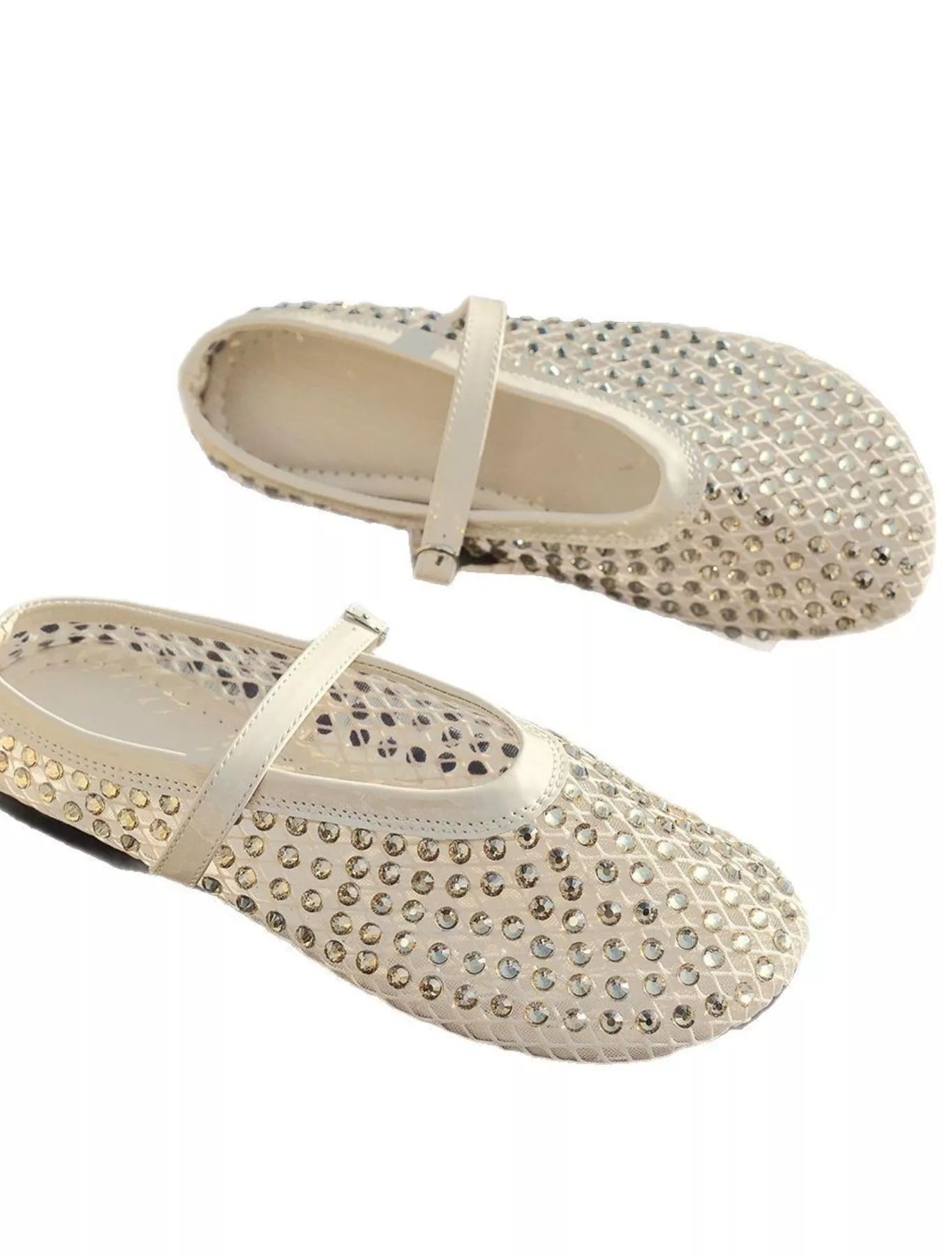 Sparkling mesh ballet flats sandals by Plush Fashion Hub featuring shimmering design and comfortable flat sole.