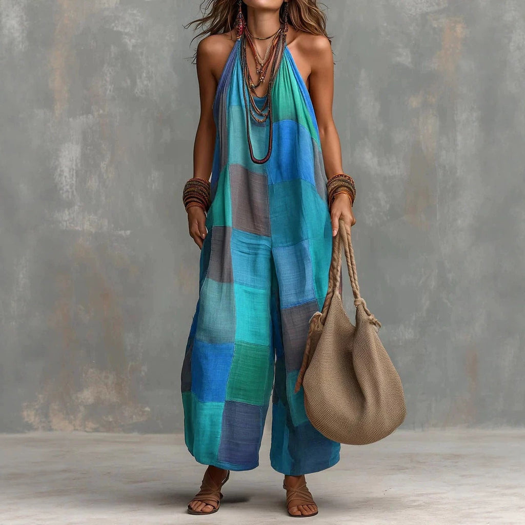 Women's plaid print jumpsuit by Plush Fashion Hub featuring sleeveless, wide-leg, suspender style in a stylish, casual design.