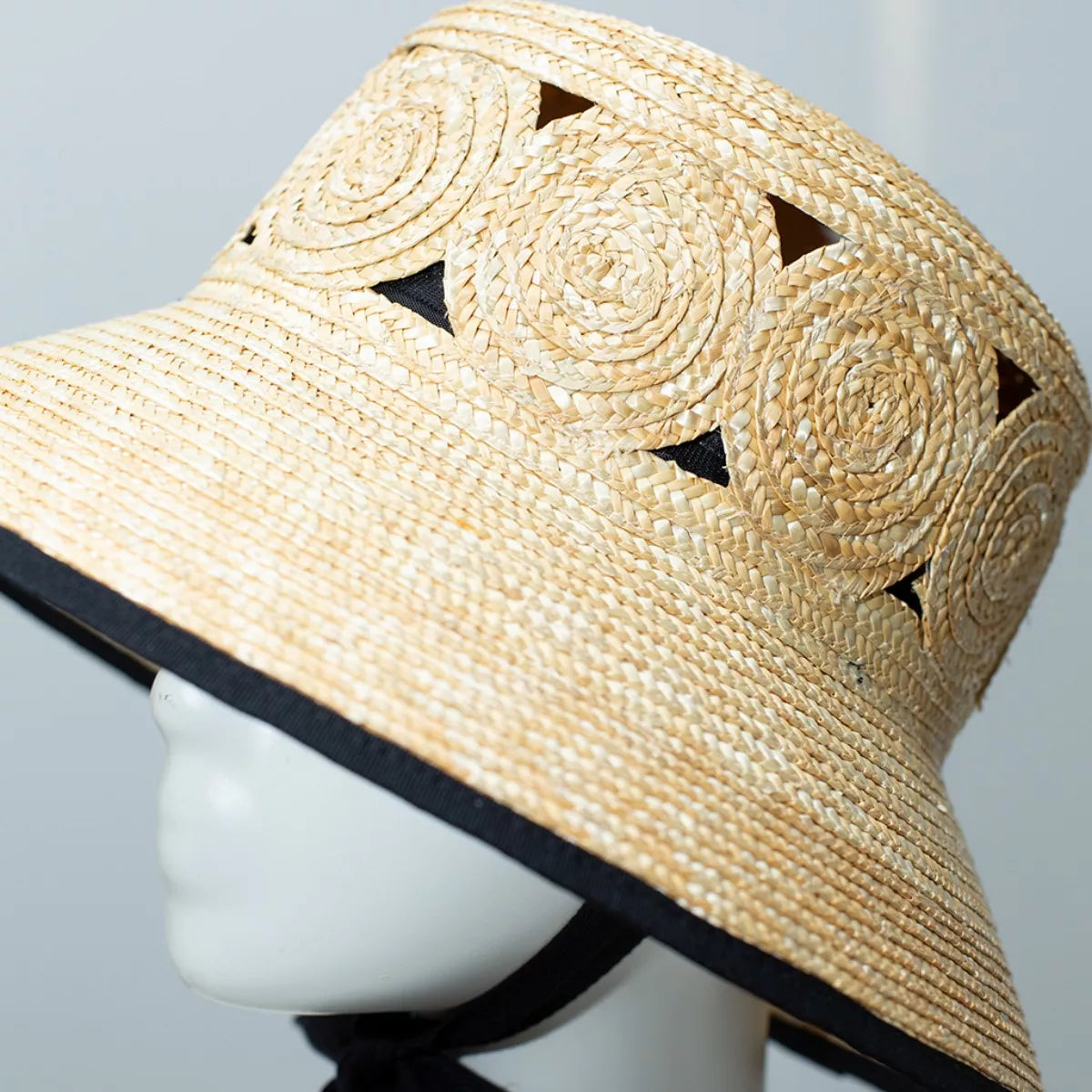 Plush Fashion Hub classic straw sun hat with elegant contrast trim, perfect for summer outdoor style and sun protection.