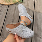 Shopimist floral decor round toe sandals featuring colorful floral embellishments and comfortable flat soles.