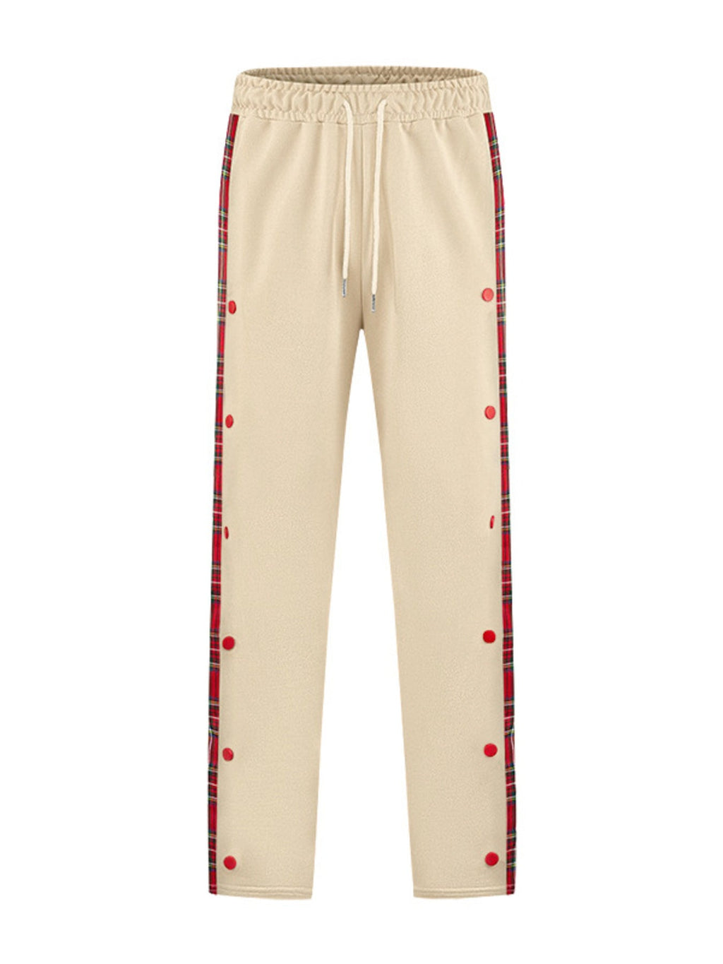 Men's plus size plaid trim track pants with snap-button closure, featuring a full-size fit and sporty style by Shopimist