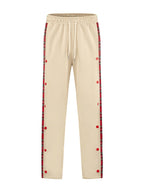 Men's plus size plaid trim track pants with snap-button closure, featuring a full-size fit and sporty style by Shopimist