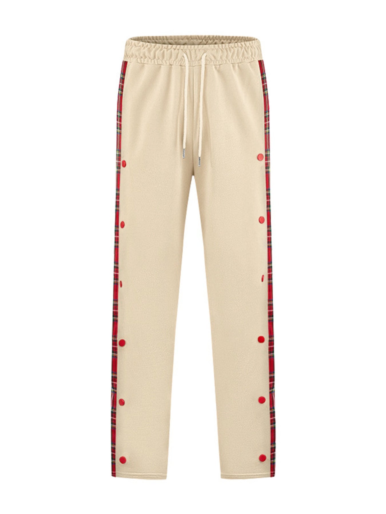 Men's plus size plaid trim track pants with snap-button closure, featuring a full-size fit and sporty style by Shopimist