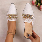 Point toe chain detail sandals by Shopimist featuring sleek design and open toes, perfect for stylish summer footwear.