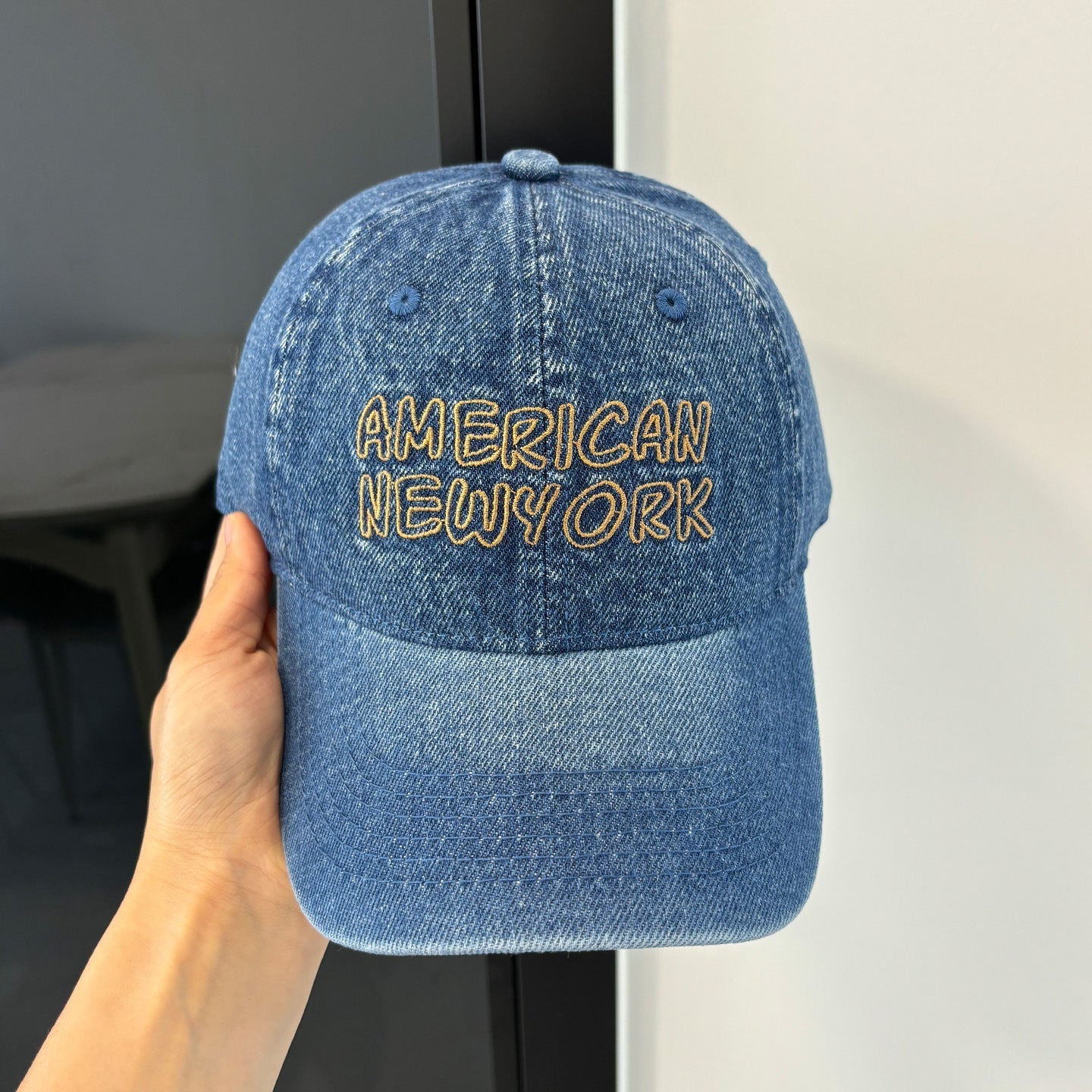 American Retro Washed Denim Peaked Cap by Plush Fashion Hub, vintage Korean style baseball hat with distressed denim finish.