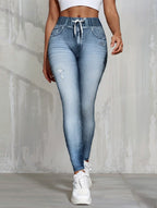 Women's high-elastic butt-lifting leggings by FitiqueFit, shown in a running pose, emphasizing their snug fit and supportive design.