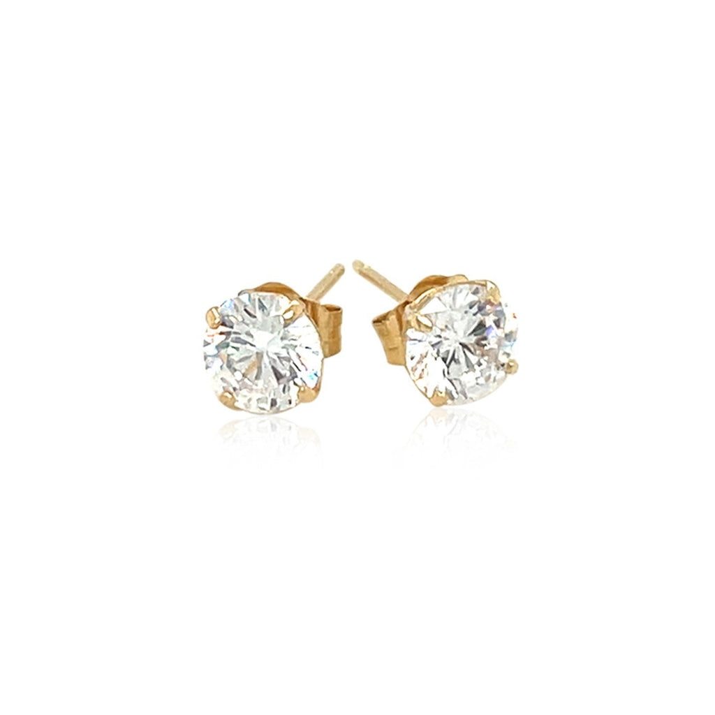 14k yellow gold stud earrings with white faceted cubic zirconia, showcasing elegant, sparkling jewelry design