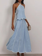 Halter neck scalloped hem top and skirt set by Shopimist, featuring a stylish coordinated outfit with scalloped details.
