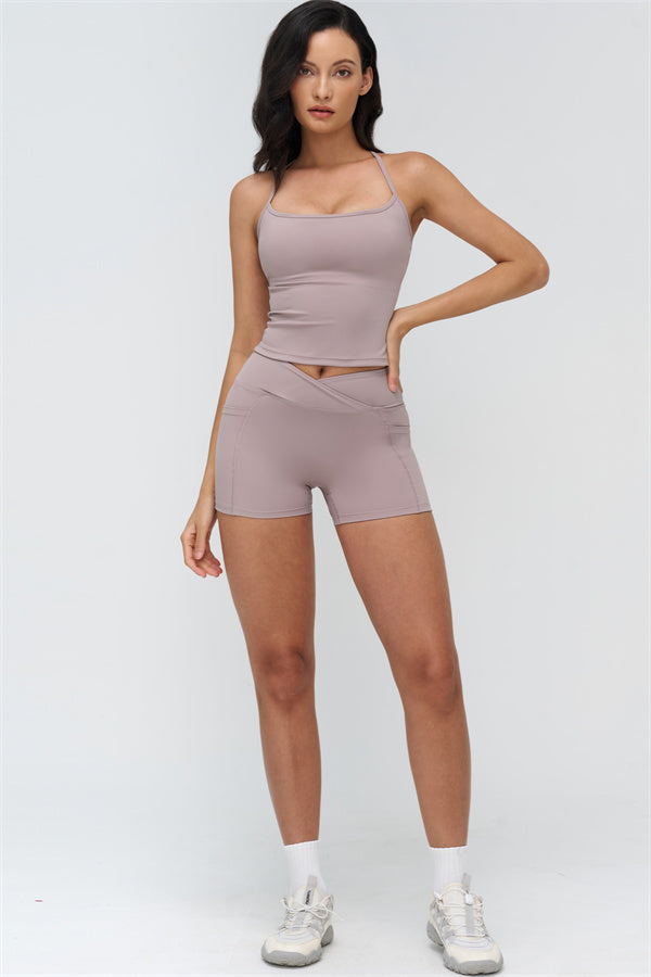 Fitglutes Activewear crop top and shorts 2-piece set, black gymwear and workout clothes, stretchy fabric, casual athletic style