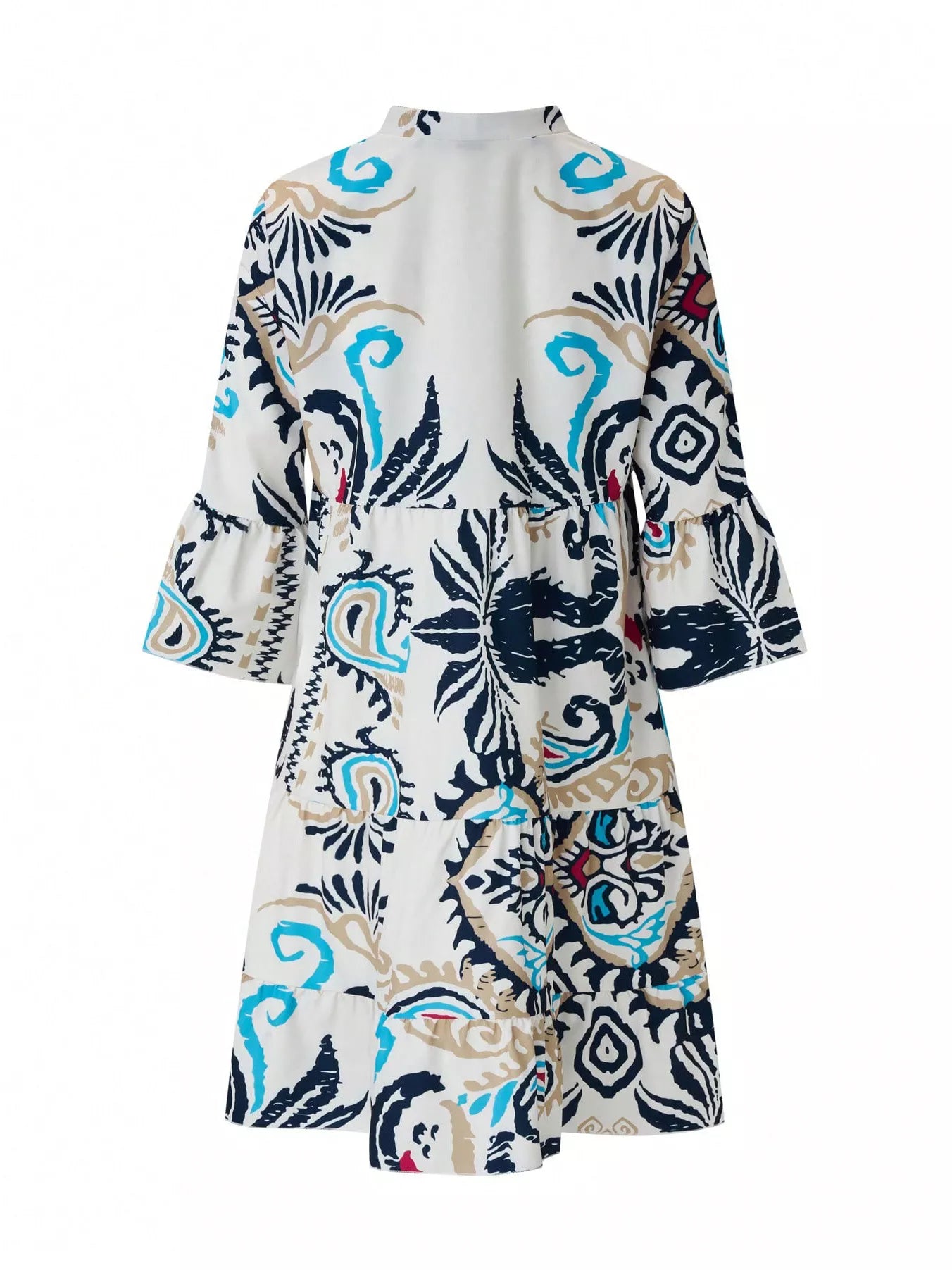 Bohemian print tiered mini dress by Shopimist featuring colorful patterns and flowing fabric, perfect for casual or summer wear.