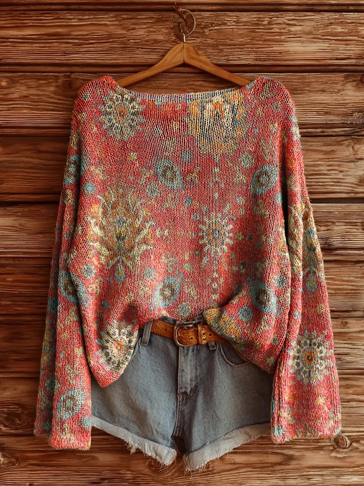Women's fall wildflower print long sleeve T-shirt by Plush Fashion Hub, featuring a colorful floral design on casualwear.