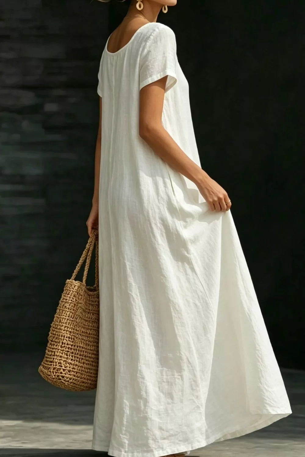 Plus size casual loose short sleeve maxi dress by Plush Fashion Hub, showcasing a full-length, flowy, comfortable dress.