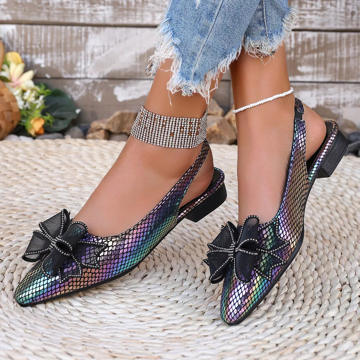 Plush Fashion Hub point toe block heel sandals with plush fabric and stylish design, perfect for casual or formal wear.