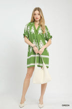 Women's two-tone border print flowy mini dress by Plush Fashion Hub, featuring casual summer boho style for warm weather.