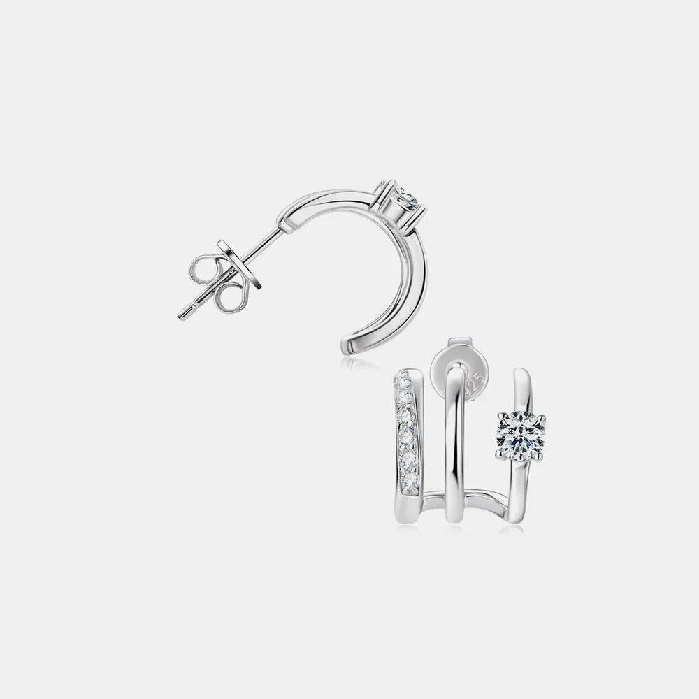 Sterling silver moissanite earrings with sparkling gemstones, elegant jewelry piece from Plush Fashion Hub.