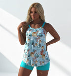 Plus size women's one-piece swimsuit by FitiqueFit, featuring a stylish swimwear design with supportive fit and vibrant pattern.