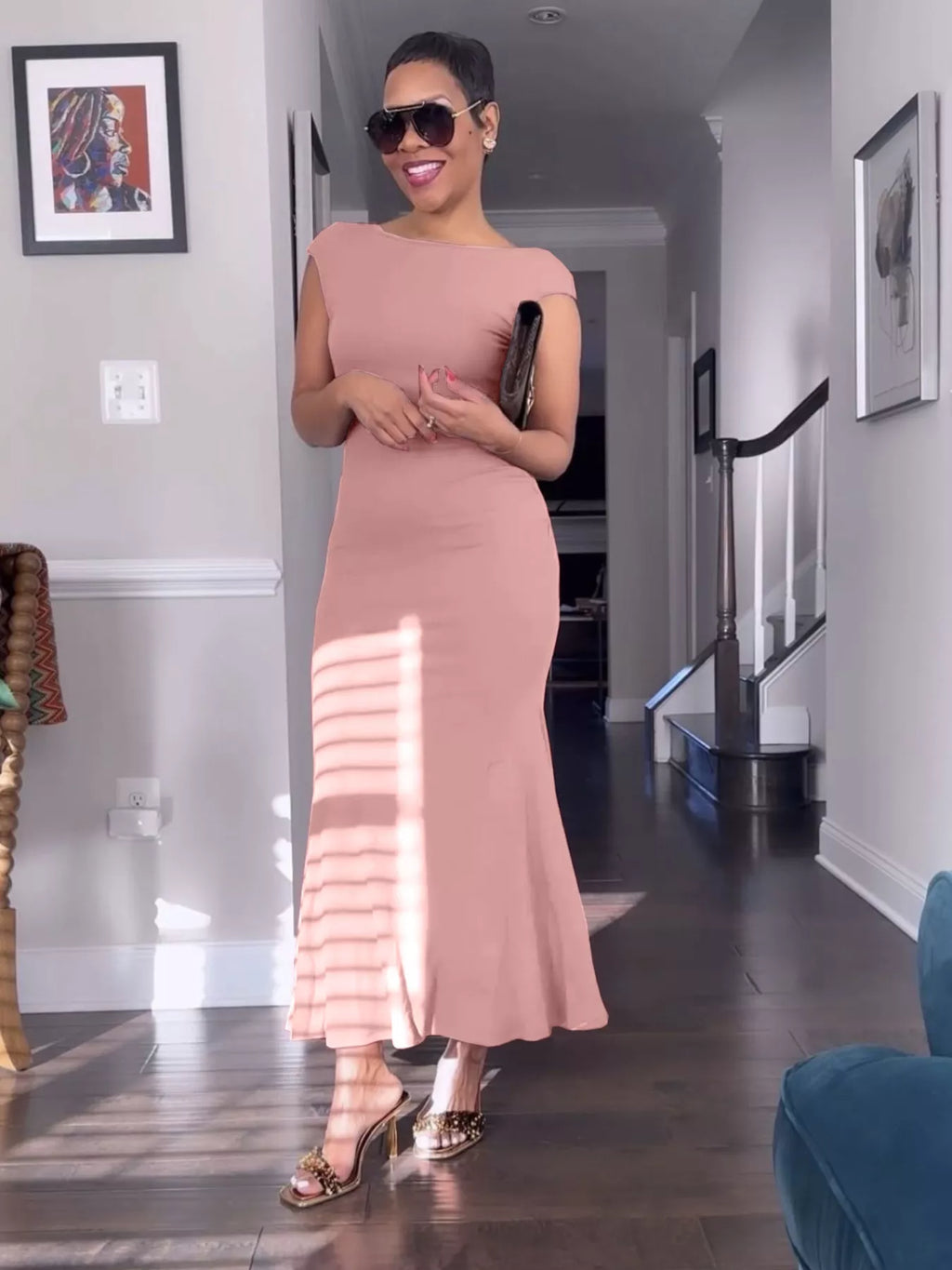 Shopimist backless cap sleeve maxi dress featuring a flowy silhouette and elegant design, perfect for summer or evening wear.
