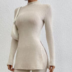 Women’s ribbed V-neck top and pants set by FitiqueFit, casualwear with a comfortable, relaxed fit in soft fabric.