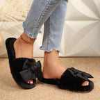 Shopimist Bow Open Toe Flats Slippers featuring a stylish bow design and comfortable open-toe style in soft material.