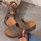 Women's open toe platform flat sandals by Trendsi, featuring comfortable PU leather design perfect for summer footwear.