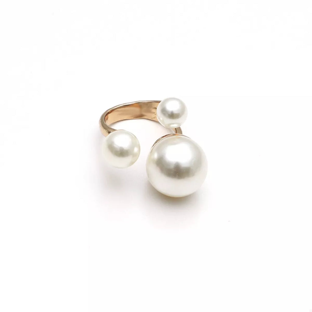 18K gold-plated pearl open ring with a sleek design, featuring a single pearl accents, stylish jewelry by Shopimist.