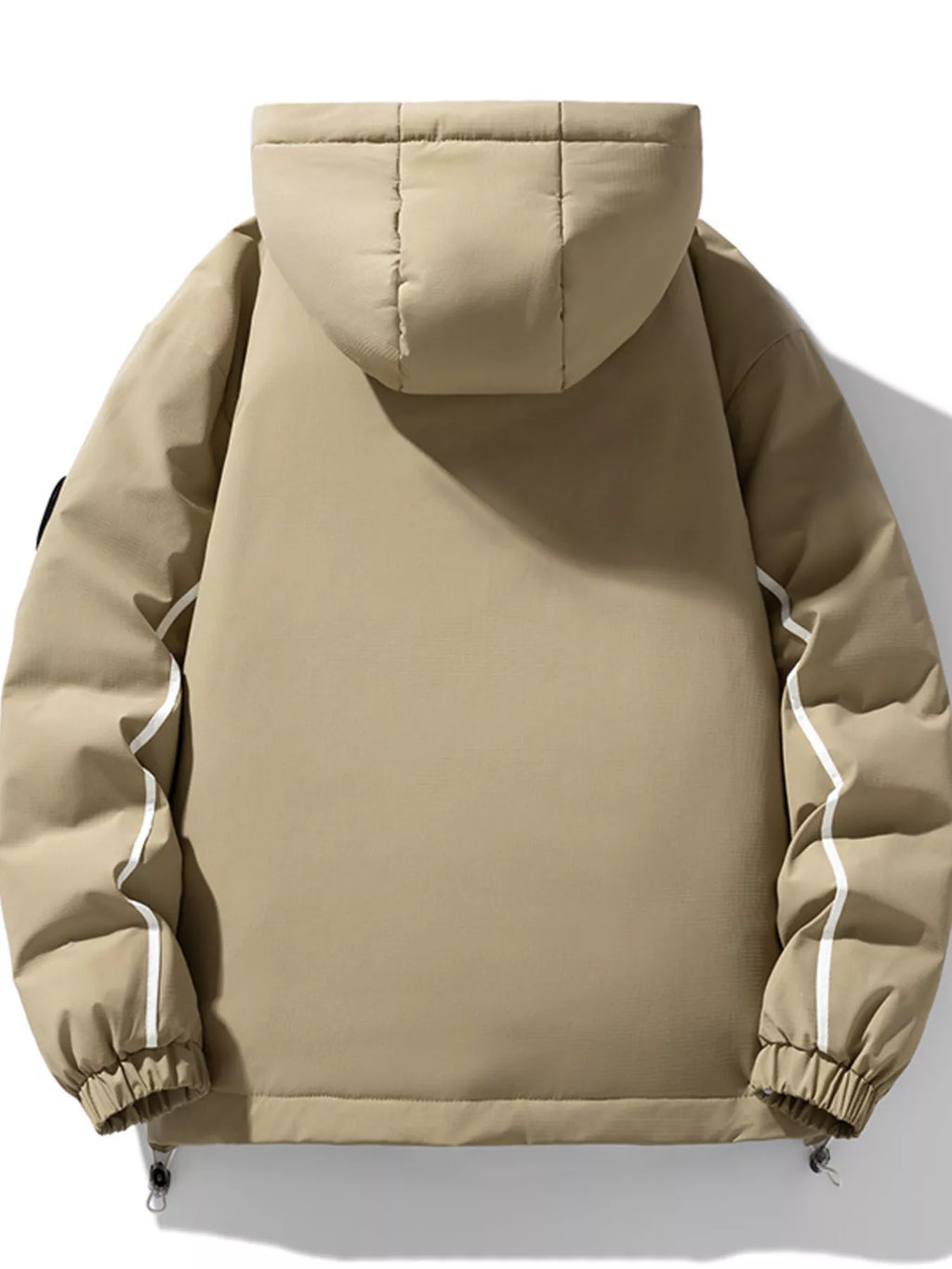 Plus size men's puffer jacket with contrast hood and zipper, warm and stylish outerwear by Shopimist.
